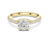 Round Cut Basket cathedral shank Pave Set Ring