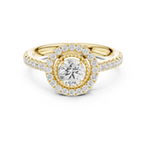 Round Cut Diamond Milgrain Inner Halo & Pavé Engagement Ring