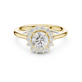 Round Brilliant Floral Sunburst Halo Engagement Ring