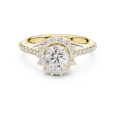 Round Brilliant Floral Sunburst Halo with Pavé Diamond Engagement Ring
