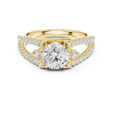Round Cut Three-Stone Diamond Split Pave Shank Engagement Ring