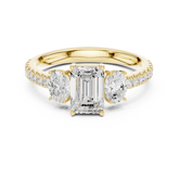 Emerald Cut Three Stone Diamond Engagement Ring with Pave Band