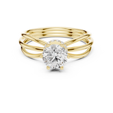 Round Cut Triple Row Crossover Diamond Ring with Hidden Halo