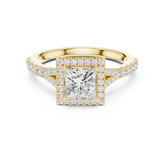 Princess Cut Halo Split Shank Ring