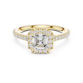 Asscher Lab Grown Diamond Halo Pave Set Ring