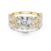 Asscher Cut Bridal Ring Set With Marquise & Round Diamond Band