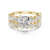 Cushion Cut Bridal Ring Set With Marquise & Round Diamond Band