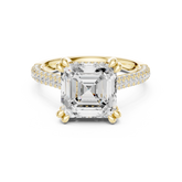 Asscher Diamond Triple-Row Pave Set Engagement Ring