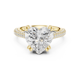 Heart Cut Diamond Hidden Halo Triple Row Pave Band Engagement Ring