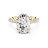 Oval Cut Diamond Hidden Halo Triple Row Pave Band Engagement Ring