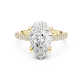 Pear Cut Diamond Hidden Halo Triple Row Pave Band Engagement Ring