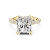 Radiant Cut Diamond Hidden Halo Triple Row Pave Band Engagement Ring