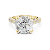 Round Cut Diamond Hidden Halo Triple Row Pave Band Engagement Ring