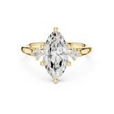 Marquise Cut Three-Stone Ring with Hidden Halo & Cathedral Shank