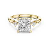 Princess Cut Three-Stone Ring with Hidden Halo & Cathedral Shank