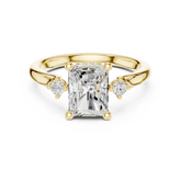 Radiant Cut Three-Stone Ring with Hidden Halo & Cathedral Shank