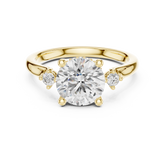 Round Cut Three-Stone Ring with Hidden Halo & Cathedral Shank