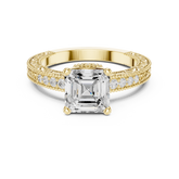Asscher Cut Filigree with Milgrain Pave Band Engagement Ring