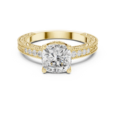 Cushion Cut Filigree with Milgrain Pave Band Engagement Ring