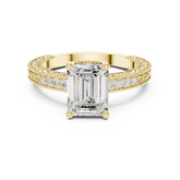 Emerald Cut Filigree with Milgrain Pave Band Engagement Ring