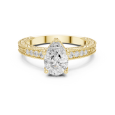 Pear Cut Filigree with Milgrain Pave Band Engagement Ring