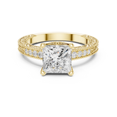 Princess Cut Filigree with Milgrain Pave Band Engagement Ring