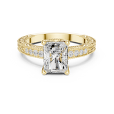 Radiant Cut Filigree with Milgrain Pave Band Engagement Ring