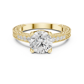 Round Cut Filigree with Milgrain Pave Band Engagement Ring