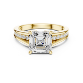 Asscher Cut split shank Band With Hidden Halo Diamond Engagement Ring