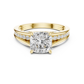 Cushion Cut split shank Band With Hidden Halo Diamond Engagement Ring