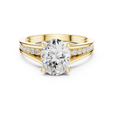 Oval Cut split shank Band With Hidden Halo Diamond Engagement Ring