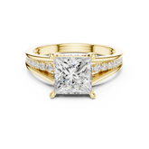 Princess Cut split shank Band With Hidden Halo Diamond Engagement Ring