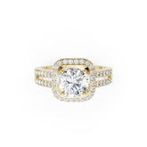 Round Cut Diamond Halo with Split Pave Shank Ring