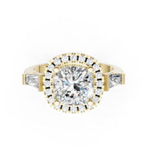 Cushion Cut Diamond Halo Ring With Tapper Baguette