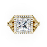 Vintage Inspired Princess Cut Lab Diamond Milgrain Halo Wedding Ring