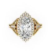 Vintage Inspired Marquise Cut Lab Diamond Milgrain Halo Wedding Ring