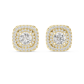 Round Cut Diamond Double Cushion Halo Stud Earrings