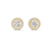 Round Brilliant Cut Bezel Set Halo Earrings