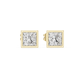 Princess Cut Bezel Set Lab Diamond Stud Earring