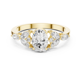 Oval Diamond With Marquise Floral Cluster Accents Ring