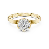 Round Cut Lab Diamond Engagement Ring With Scalloped Petal Band