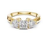 Three Stone Princess Diamond Ring With Heart Shaped Accents