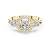 Vintage Inspired Octagonal Halo Trio Ring