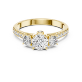 Round Trio Diamond Ring With Scalloped Pave Band