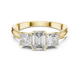 Emerald Center Diamond Trio Ring with Princess Cut Side Stones