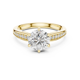 Six Prong Cathedral Engagement Ring with Side Stones