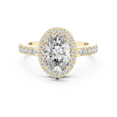 Oval Cut Diamond Halo Engagement Ring with Pave Diamond Band