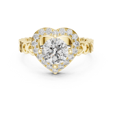 Round Cut Halo Diamond Wedding Ring With Heart Motif Band