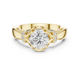 Unique Round Cut Filigree Shank With Hidden Halo Ring