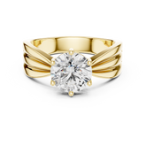 Triple Row Tapered Shank Round Cut Diamond Solitaire Ring